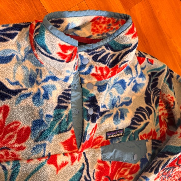 Patagonia Synchilla Snap Pullover fleece sweater bold floral printed red L manoa - Picture 5 of 9